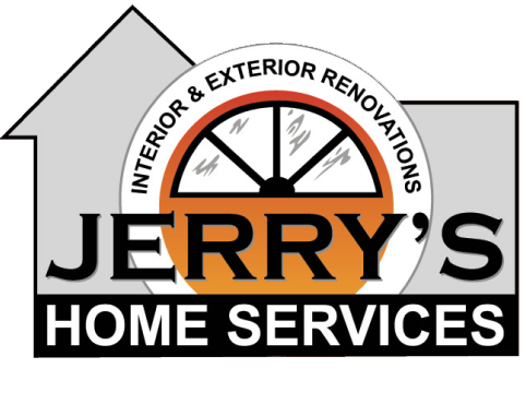 Logo of Jerry's Home Services featuring a house shape with a window and text about interior and exterior renovations.
